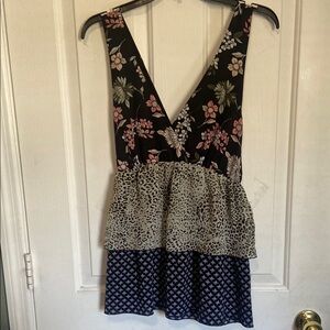 Libby Edelman Floral and Animal Print Top - Black, Pink, Green